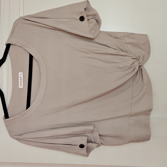 Maner Tan Knot-Front Short Sleeve Crop Top, Sz XL, Ribbed Fabric - Picture 1 of 6